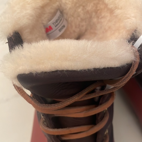 Red/tan Sperry Women's Saltwater Winter Luxe Duck Boot genuine leather - Picture 5 of 8